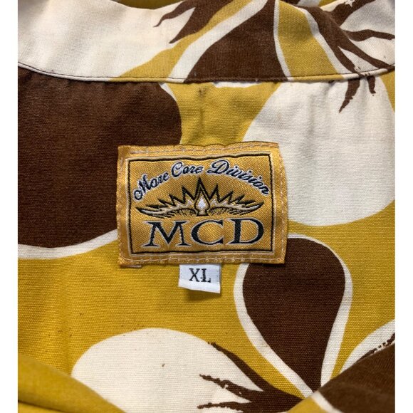 MCD Men Yellow Brown Hawaiian Aloha Shirt XL Extra Large Floral Short Sleeve - Picture 12 of 13